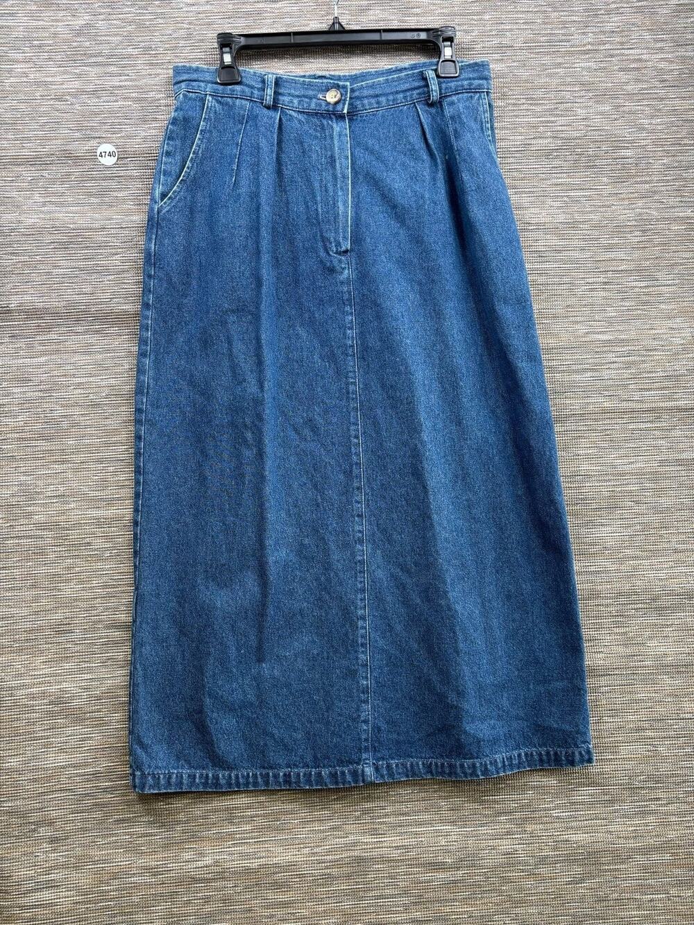 Willowbend Skirt Womens Size 14 Blue Denim Straight Maxi Pockets Back Vent USA